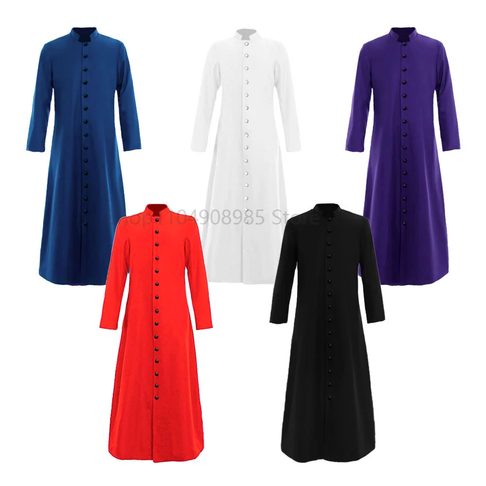 

Church Priest Trench Jacket Cassock Clergy Robe Preacher Men Liturgical Stand Collar Single Breasted Minister Choir S-3XL