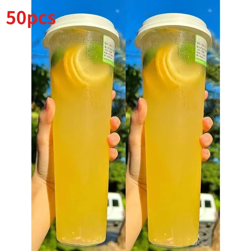 Paquete de 50 Vasos Desechables para Té con Leche  1000 ml, Calibre 90, Vasos  Plástico para Jugo  Frutas y Bebidas Frías,