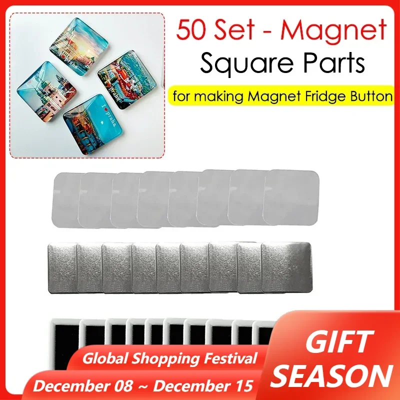 Square Magnets Refrigerator Decorative Badge Button Making Parts 50Set 50x50mm Square Badge Button Making Consumables