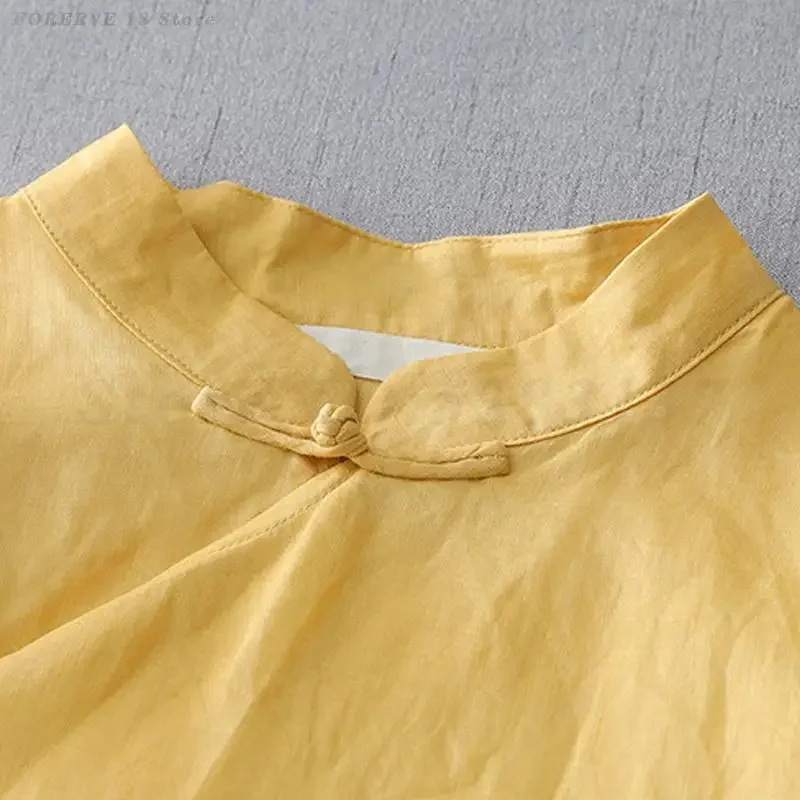 ملابس الكونغ فو تاي تشي النسائية قميص النمط الصيني التقليدي منتصف طول قمة الفن الرجعية فضفاضة بلون Hanfu ثوب طويل