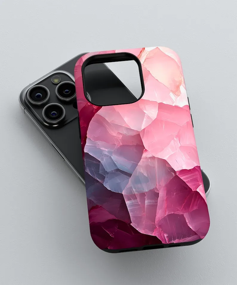 Elegant Pink Geode Gemstone Crystal Phone Case For IPHONE 16 15PRO MAX 14 13 12 11 Acrylic TPU Two in one magnetic Phone Cases