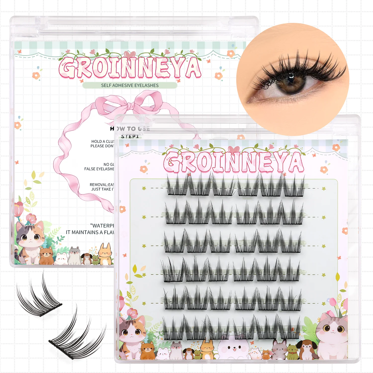 GROINNEYA Manga Cluster Lashes DIY Wimpernverlängerung Natürliche Einzelwimpern Natürliche Curl Lash Clusters Make-up zu Hause