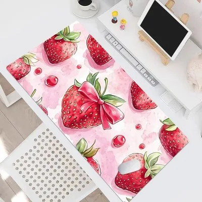 Sweet Fruit Red Strawberry Pink Mouse Pad Large Rubber Anti-slip Desk Accessories Mousepad for Office & Gamer Keyboard Decor Mat