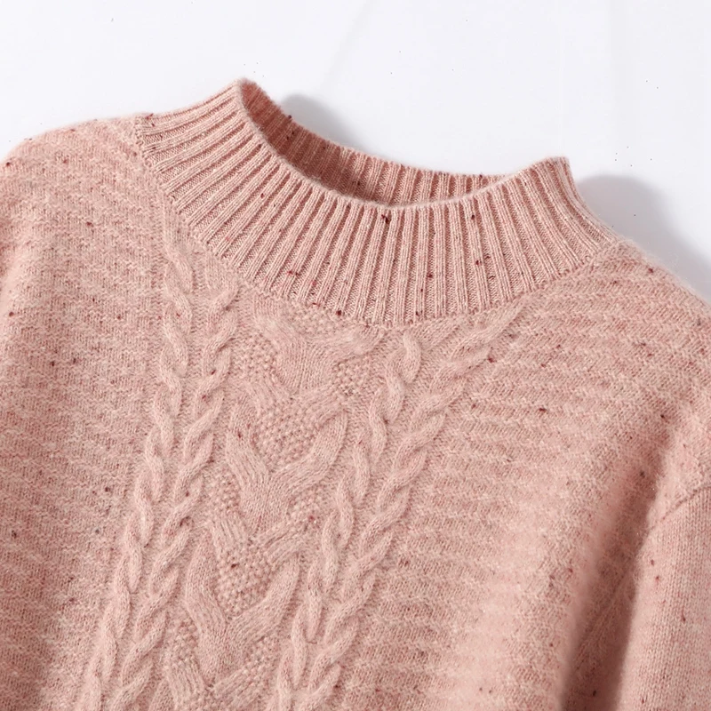 Sweter damski ze 100% kaszmiru, golf, żakardowy, pulower, jesień-zima, gruby, dzianina w warkocze, włóczka w kropki, odzież kaszmirowa, top.