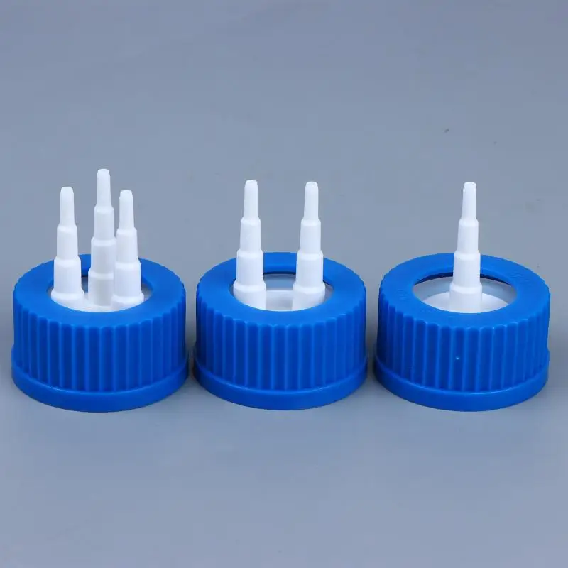 【L】GL45 Blue Safety Lid Feeding Bottle Caps 1 2 3 4 Mouth Reactor Feeding Bottle Adapter Cap Mobile Phase Anaerobic Bottle Lids