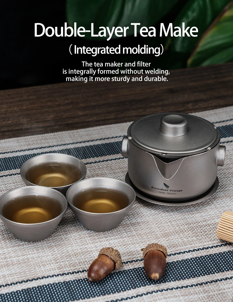 Grenzenlose Reise Titan Gaiwan Teekanne Tassen Doppels chicht Tee maschine mit Deckel & Filter ultraleichte Kung Fu Tee Set stapelbare Tassen – Detail 1