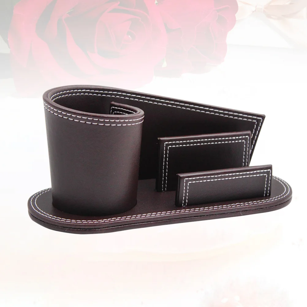 

PU Pen Holder Business Stand Desktop Organizer Coffee Color Storage Box Office Supplies Organizer