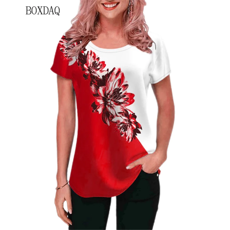 Women Floral T-shirts Streetwear Short Sleeve 3d Flower Printed Ladies T Shirt Summer Loose Casual Female Basic Tops Tee