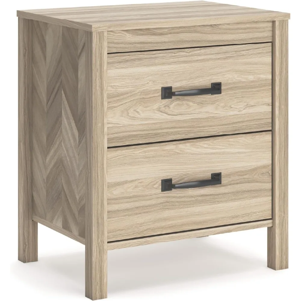 

Signature Design by Ashley Battelle Mid-Century Modern 2 Drawer Nightstand with Chevron Pattern, 24.5 Tall, Light Brown