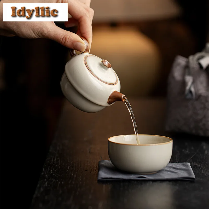 Ru Kiln Rice Yellow Travel Tea Set Kit Boutique 1 Pot 1 Cups Household Tea Maker Organizer Portable Picnic Handbag Supplies Gift - Image 3