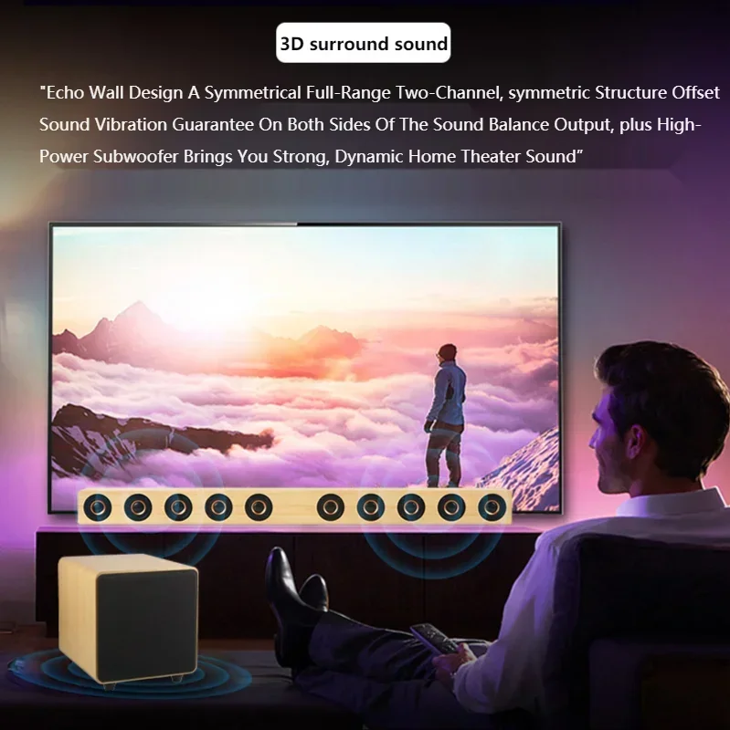 Wysokiej mocy Soundbar TV drewniane bezprzewodowe głośniki z Bluetooth 2.1 kanałowy System kina domowego głośnik Subwoofer 3D Stereo Boombox