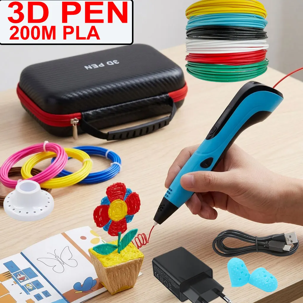 3D Pen for Children 3D Printing Pen with LED Screen 30 Color PLA Filament Power Adapter Travel Box Kids Christmas Birthday Gifts