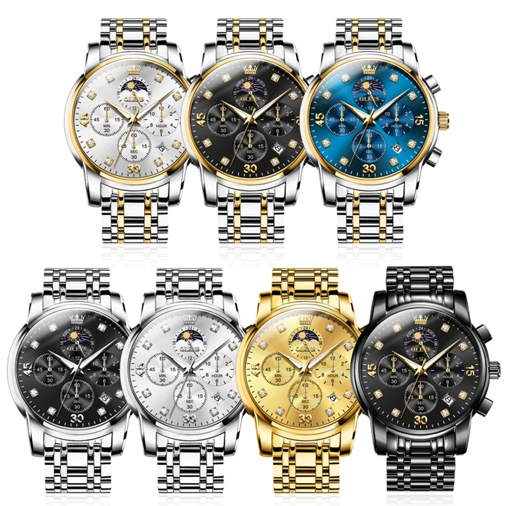 OLEVS 3652 Mens Watch Original Brand Multifunctional Chronograph Quartz Watch Waterproof Luminous Automatic date Watch For Man