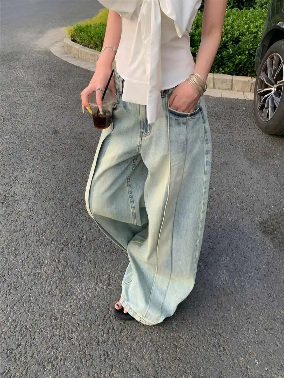 

Women Blue Y2k Cargo Jeans Japanese 2000s Style Baggy Bent Knife Jean Pants 90s Vintage Harajuku Hip Hop Denim Trousers Clothes