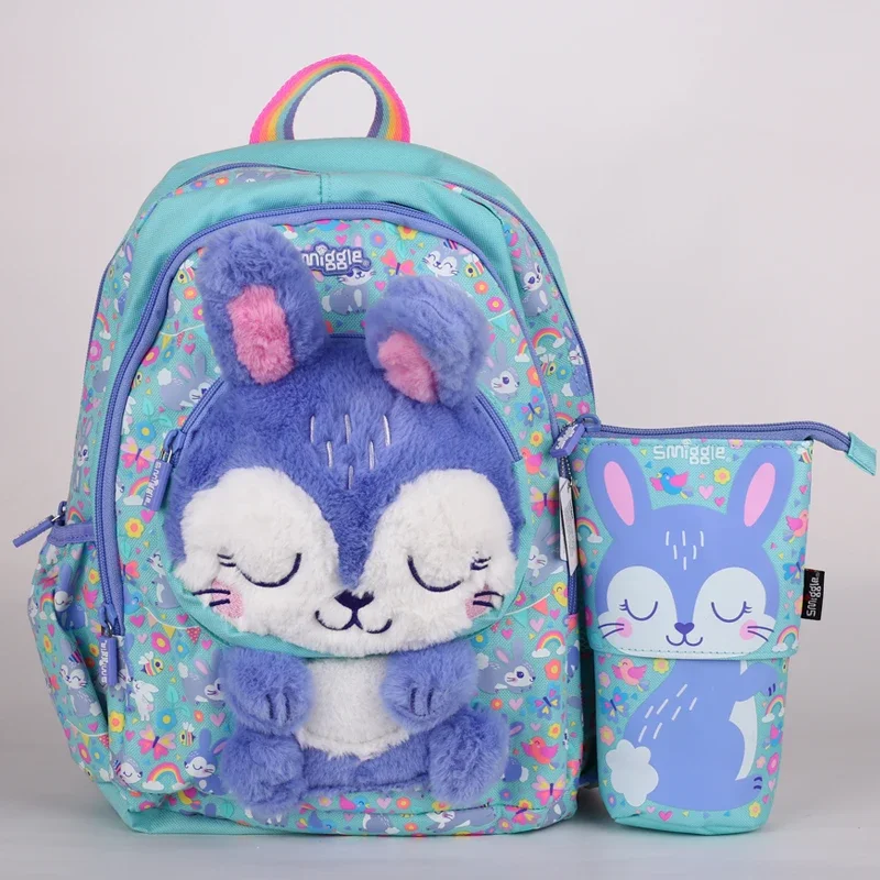 Hot Genuine  Australian Smiggle Backpack With Purple Rabbit Shaped Children\'S Stationery, Student Pencil Case, Backpack Gif