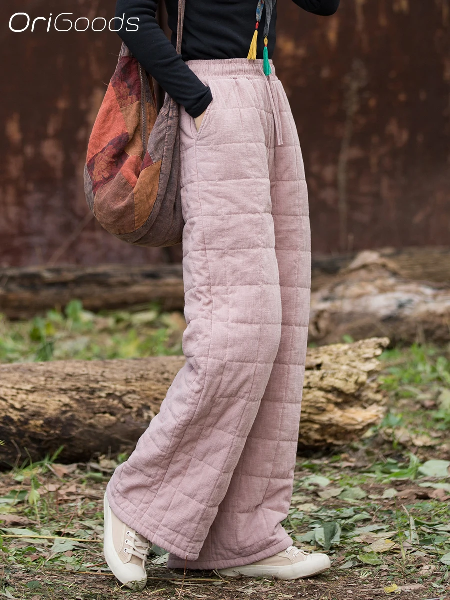 OriGoods Winter Quilted Pants Woman Hiqh Quality Chinese Winter Clothes Cotton Padded Pants Thick Warm Vintage 2025 New B368