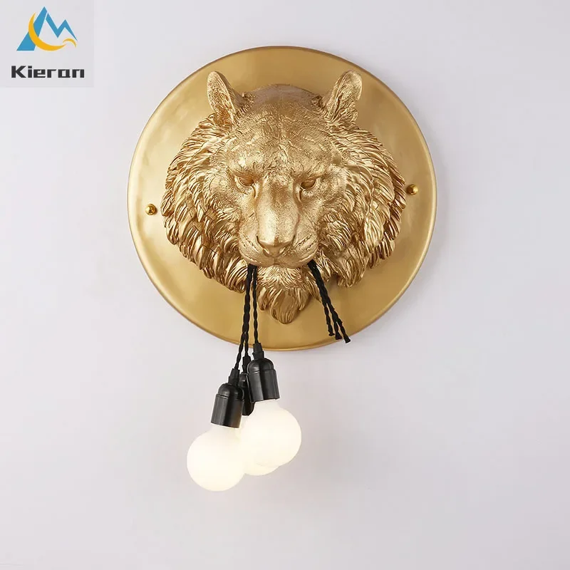 Modern Carve Majestic Tiger LED Wall Lamps Bedroom Study Restaurant Hotel Bedside Wall Lights Living Room Decor Resin Wall Lamp