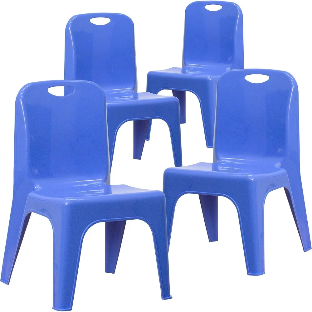 Sillas escolares apilables de plástico con asas para aula, oficina, sala de espera, altura de asiento de 11 pulgadas, color azul, paquete de 4