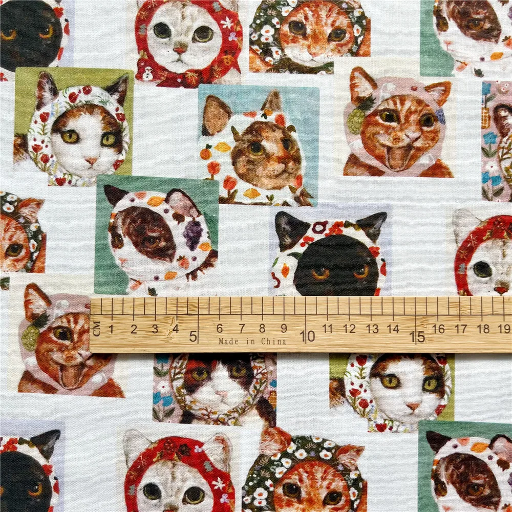 Cute Scarf Cat Cotton Fabric Cartoon Cloth Fabrics Sheet Printed Dress Sewing Needlework DIY Crafts Supplies