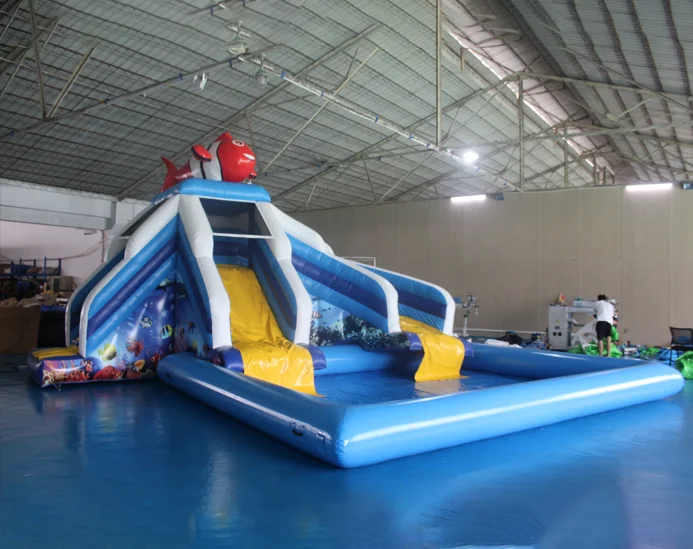 

New Design Inflatables Water Game Inflatable Water Slide For Kid Inflatable Mobile Water Park Jumping Castle With Slide And Pool