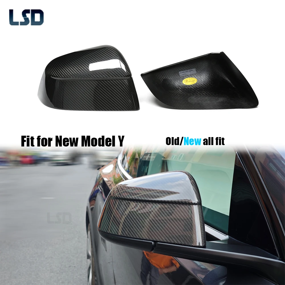 

For Tesla Model Y 2021-2025 Dry Carbon Fiber Side Rear View Mirror Cover Sticker Protective Add On Car Accessories