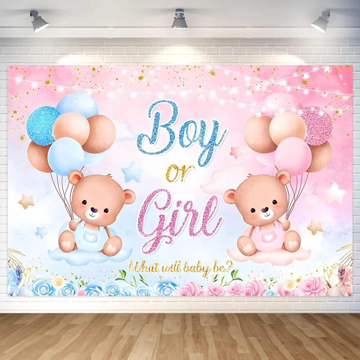 

Gender Reveal Party Photography Backdrops Boy Or Girl Baby Shower He Or She Bear Balloons Decor Background Photocall for Photo