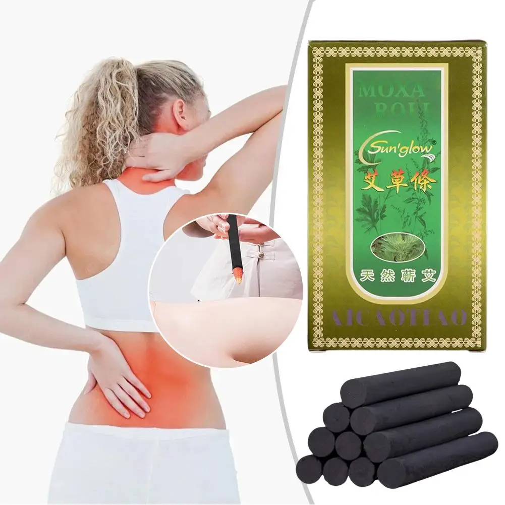 10Pcs/Box Smokeless Moxa Stick Wild Artemisia Argy Wormwood Mugwort Rolls Moxibustion Heating Acupuntura Massage Health Care