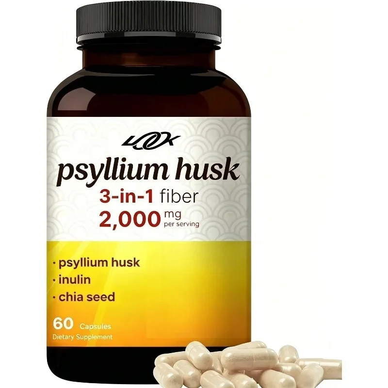 Plantago Asiatica Fiber Capsules 2000mg Per Serving, 60 Capsules Containing Inulin and Chia Seeds in One | Plant-based