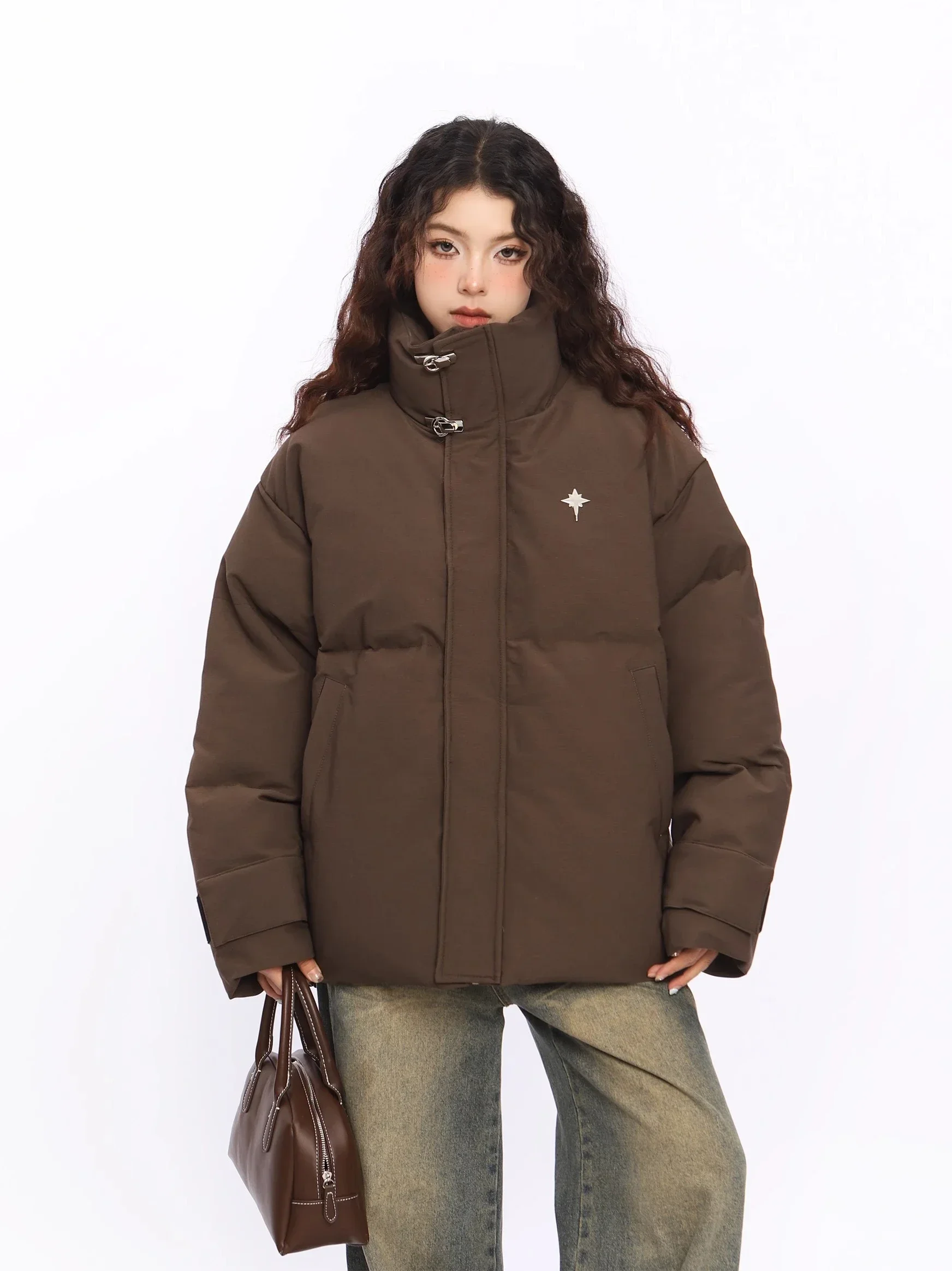 

American Frosted Stand Up Collar Maillard Brown Bread Jacket Cotton Jacket Loose Autumn and Winter Trendy Brand Jacket