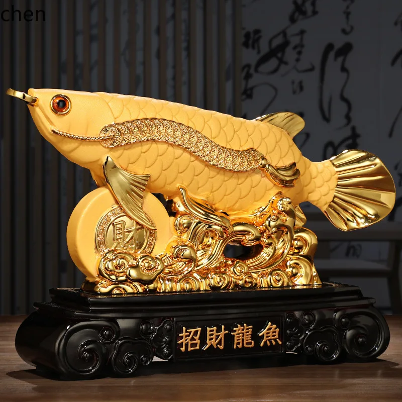 CZ Golden Arowana Ornament Electroplated Gold Creative Resin Craft Office Store Opening Gift