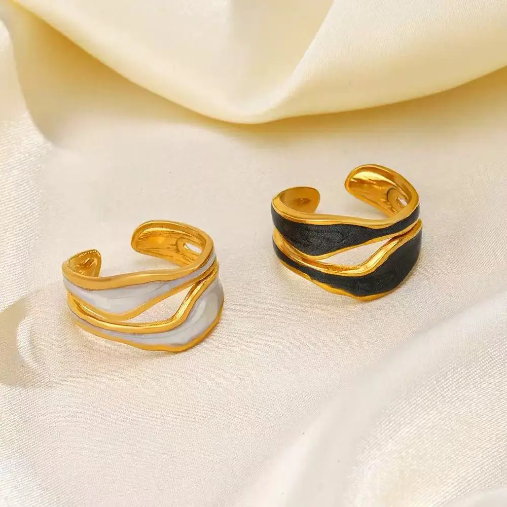 Fashionable, Minimalist, Retro Stainless Steel White oil Drop Women's Open Ring, Fashionable Gold Geometric Adjustable Ring Iewe