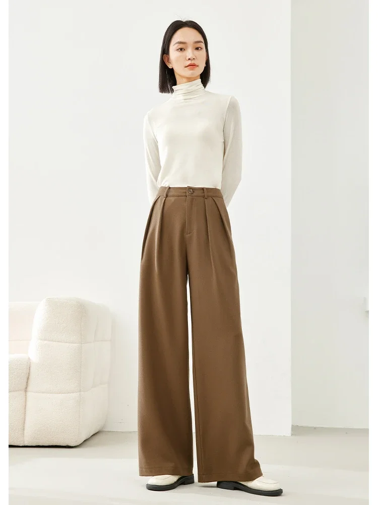 Vimly Coffee Baggy Pants for Women 2023 Winter Elegant Business Wide Leg Dress Pant Solid Straight Loose Casual Trousers M5582