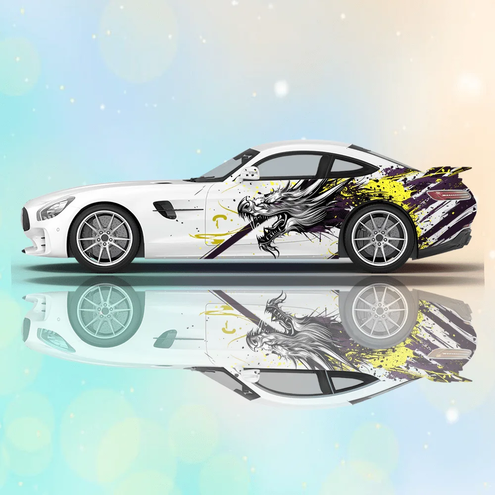 Line Japanese Dragon Splash Car Vinyl Wraps Decal PVC Anti Scratch Sticker Suitable for Trucks SUV Decor Auto Accessories Gift