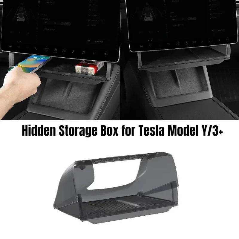 Hidden Storage Box For Tesla Model Y/3+ Highland Storage Organizer Tray Under Central Control Screen Box Accessories 2021-2024