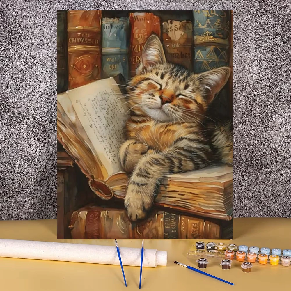 Kit de peinture à l'huile DIY pour adultes sur toile, motif chat, peinture par numéros, kit de peinture acrylique, décoration murale, cadeau pour la maison
