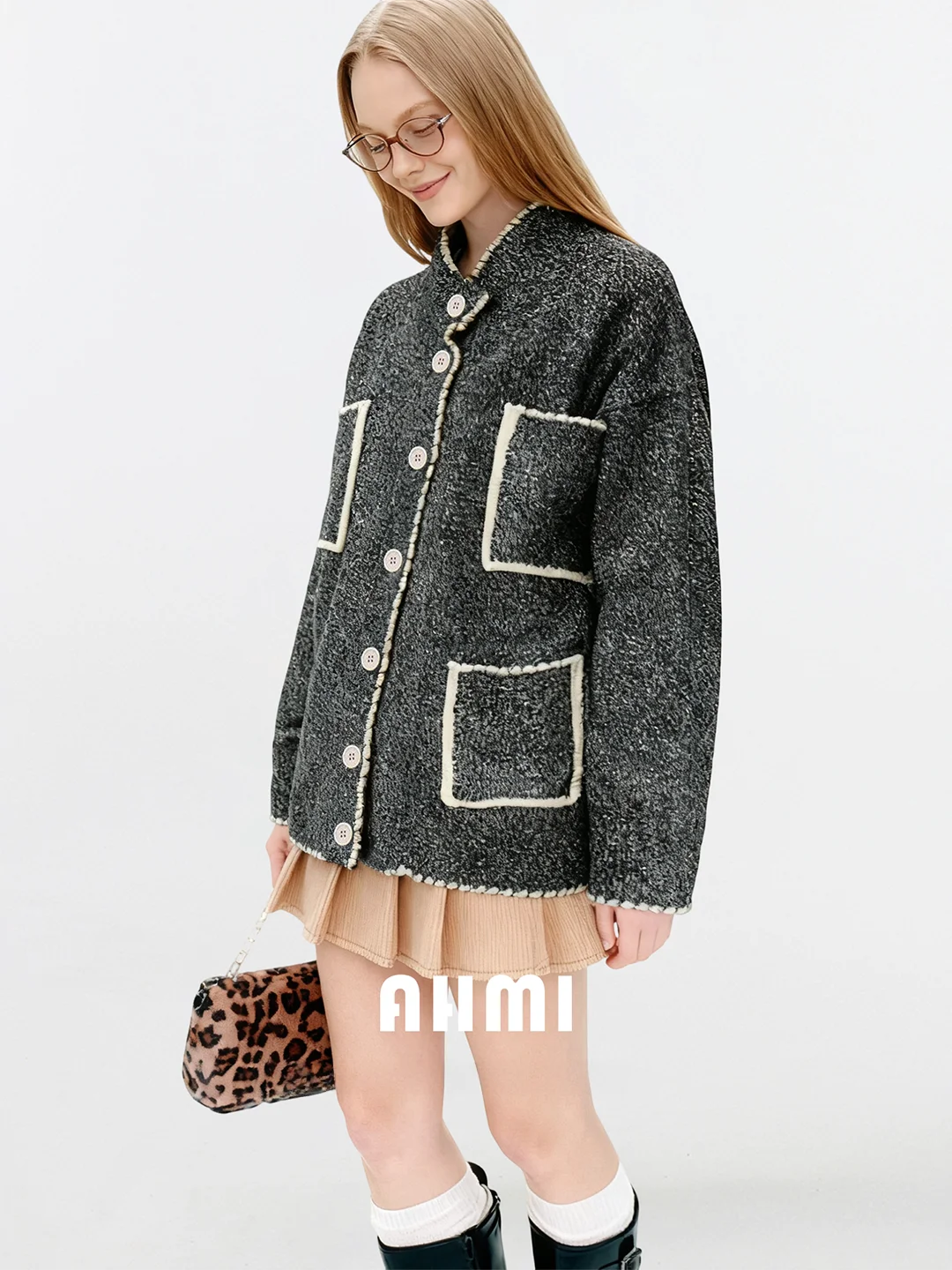 

AHMI Soft Cozy Retro Knitted Sweater Women's Winter Girl Comfort Healing Knitted Open Cardigan Snowflake Design Loose Fit