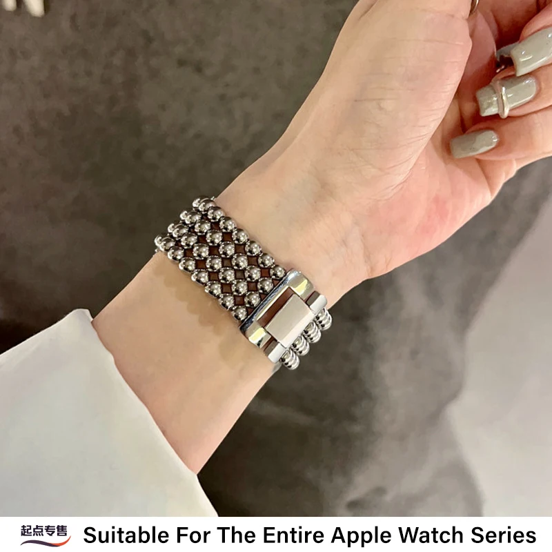 

Металлический ремешок с бусинами для iWatch Series 11 10 9 8 7 6 Ultra SE 4 5 3 для Apple Watch Band 41 мм 45 мм 44 мм 40 мм 42 мм 38 мм 49 мм