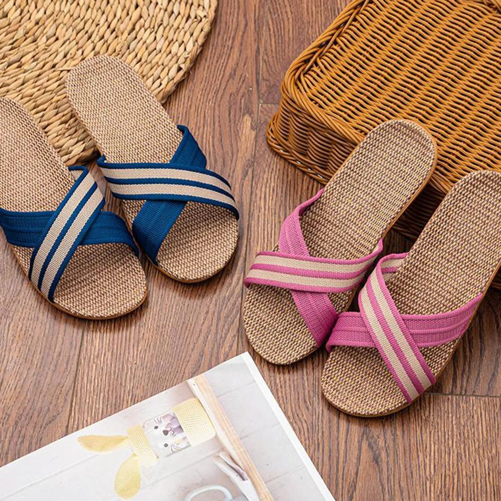 36-45 Plus Size Women'S Slippers Flat Sandals Linen Lightweight Casual Summer Slippers Women For Home Free Shipping