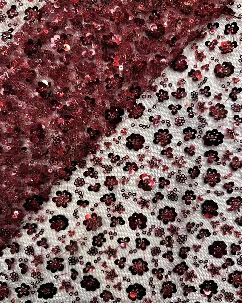 

Red French Sequins Net Lace Fabric 2026 High Quality African Beaded Lace Fabric Nigerian Embroidery Wedding Party Lace Fabric