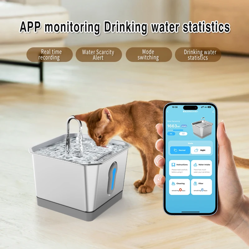 

APP Smart Sensor Pet Water Fountain Stainless Steel 135oz Battery Cat Water Dispenser Whit Multiple Filtration Intelligent Chip