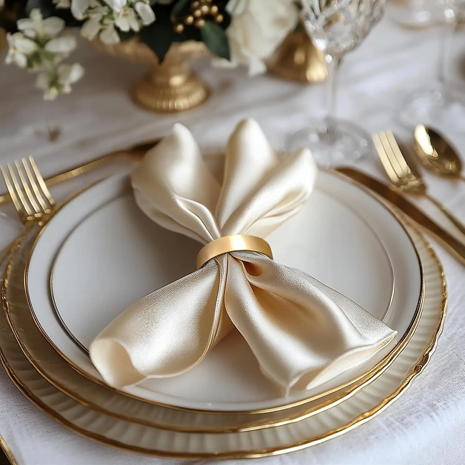 Gold Napkin Rings Set of 16, D-Shaped Stainless Steel Napkin Rings for Fall Thanksgiving, Christmas, Easter, Dinner Table Decor,