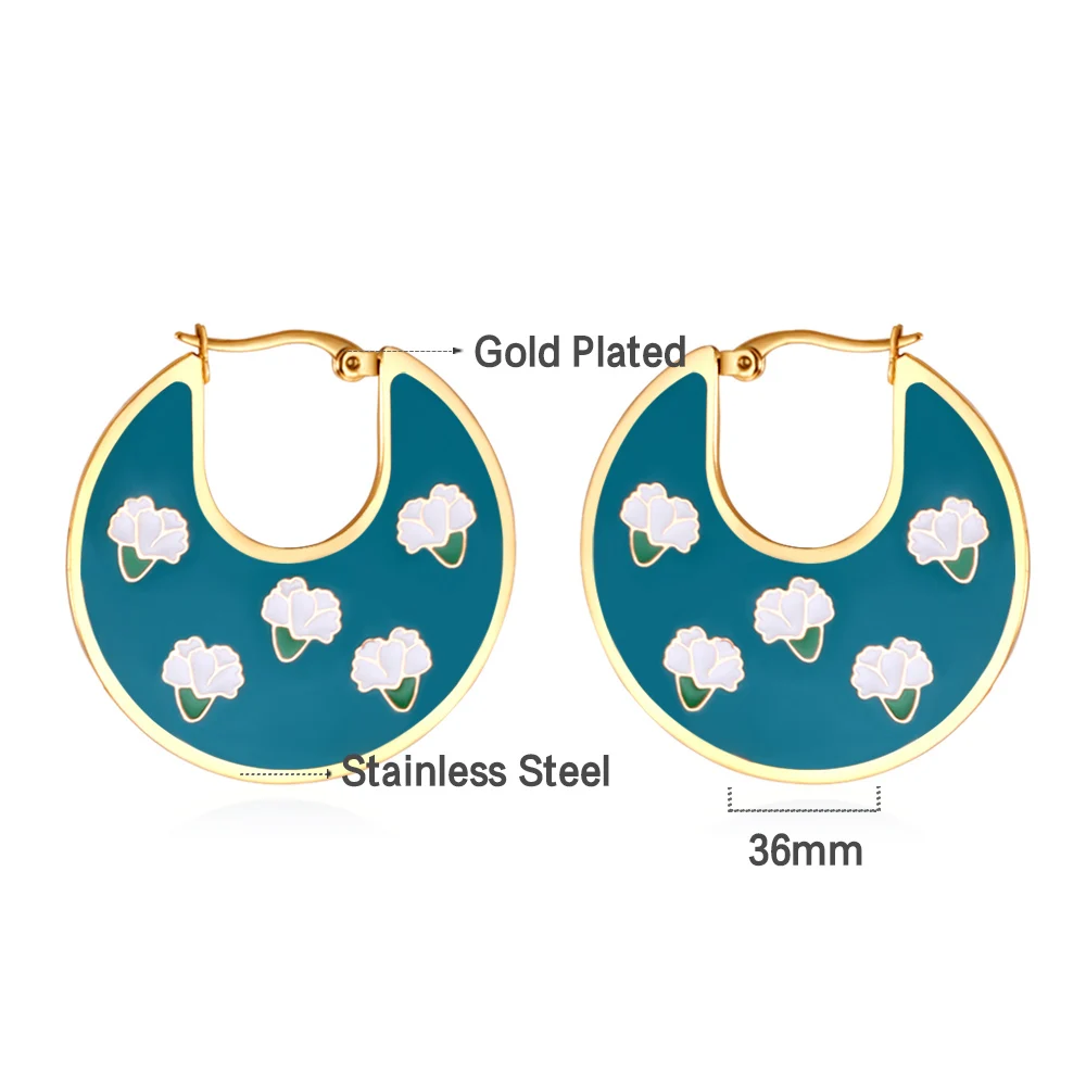 LUXUKISSKIDS Unique Trendy Woman\'s Hoops Earrings Blue Acrylic Green Purple Earrings Hyperbole Jewelry Floral Circles Earrings