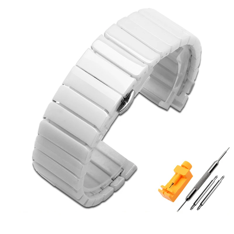 18mm 20mm 22mm 24mm Stainless Steel Watchband Curved Lnterface Butterfly Ceramics Watch Strap For Tissot Ar-mani Citizen Seiko