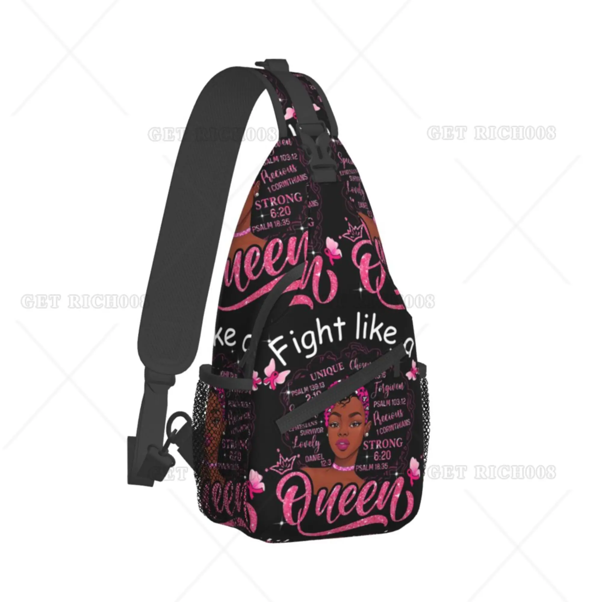 Fight Like A Queen Chest Bag Cross Backpacks Breast Cancer Awareness Bags for Women Men Polyester Unisex Casual Hiking Running