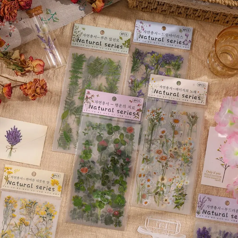 6 pcs/pack Nature PVC Plant Flower Sticker Vintage DIY sticker Scrapbook Stickers Waterproof Hot Stamping