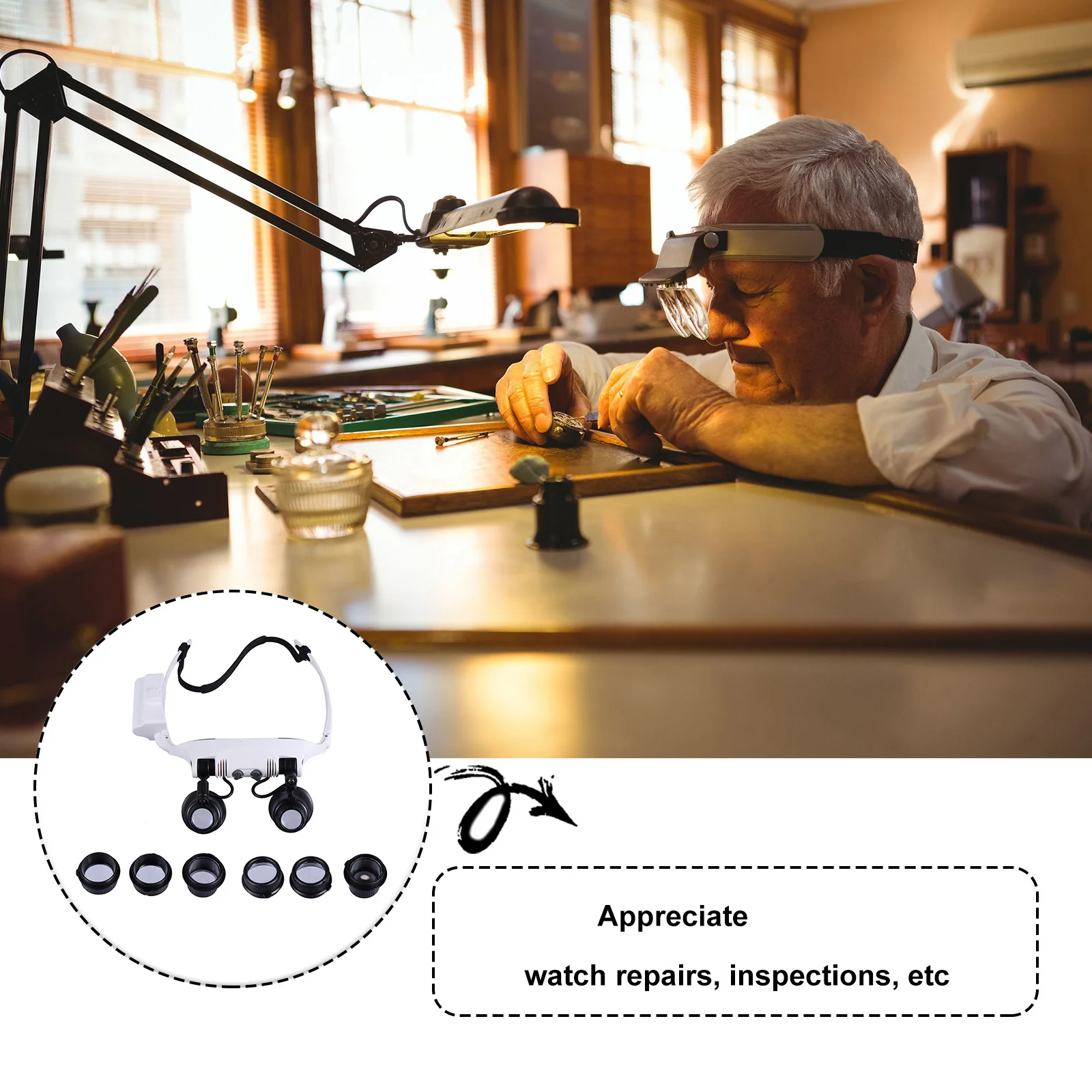 

Binocular Magnifier 1Set 4Interchangeablelenses Ledillumination Comfortablewearing Watchrepair Antiqueappreciation