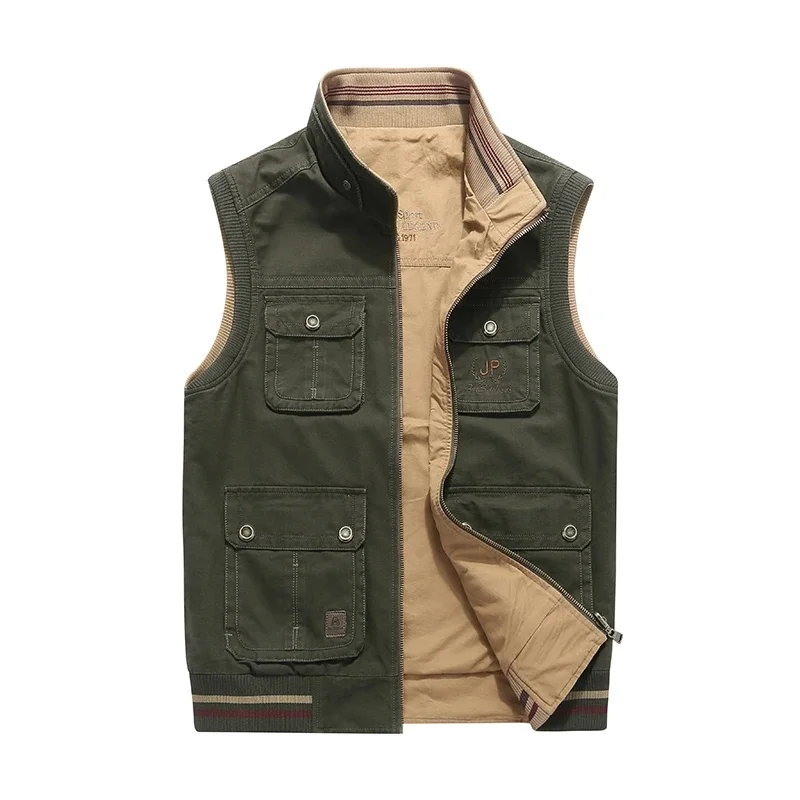 B&C Autumn Men Double Sides Wear Waistcoat Men Casual Cotton Stand Collar Sleeveless Jacket Men Fishing Vest Plus Size M-8XL