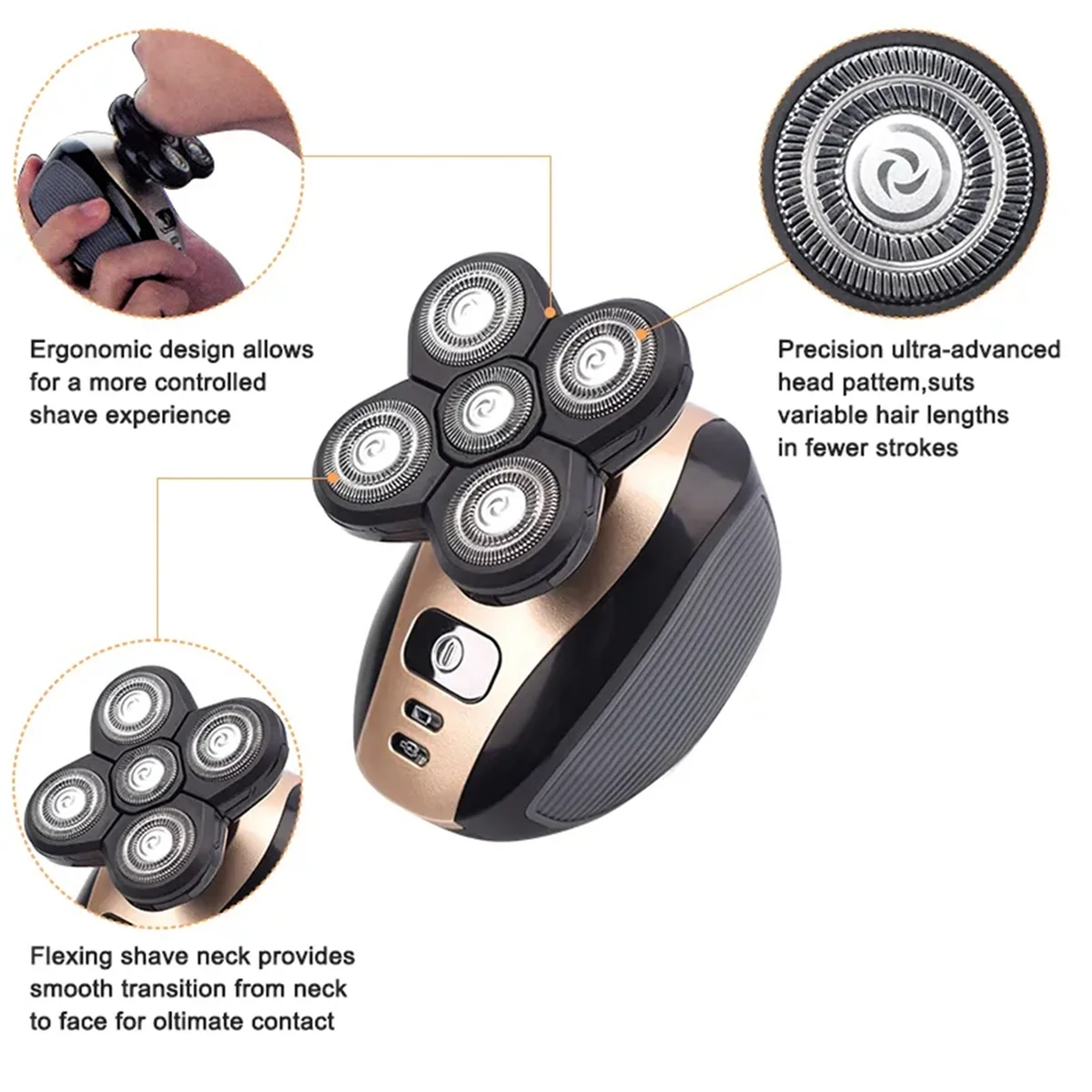 Tête de Rasoir Électrique de Remplacement, Lame en Acier Inoxydable 5D, Indépendamment, 5 Têtes Flottantes, 2 Pièces