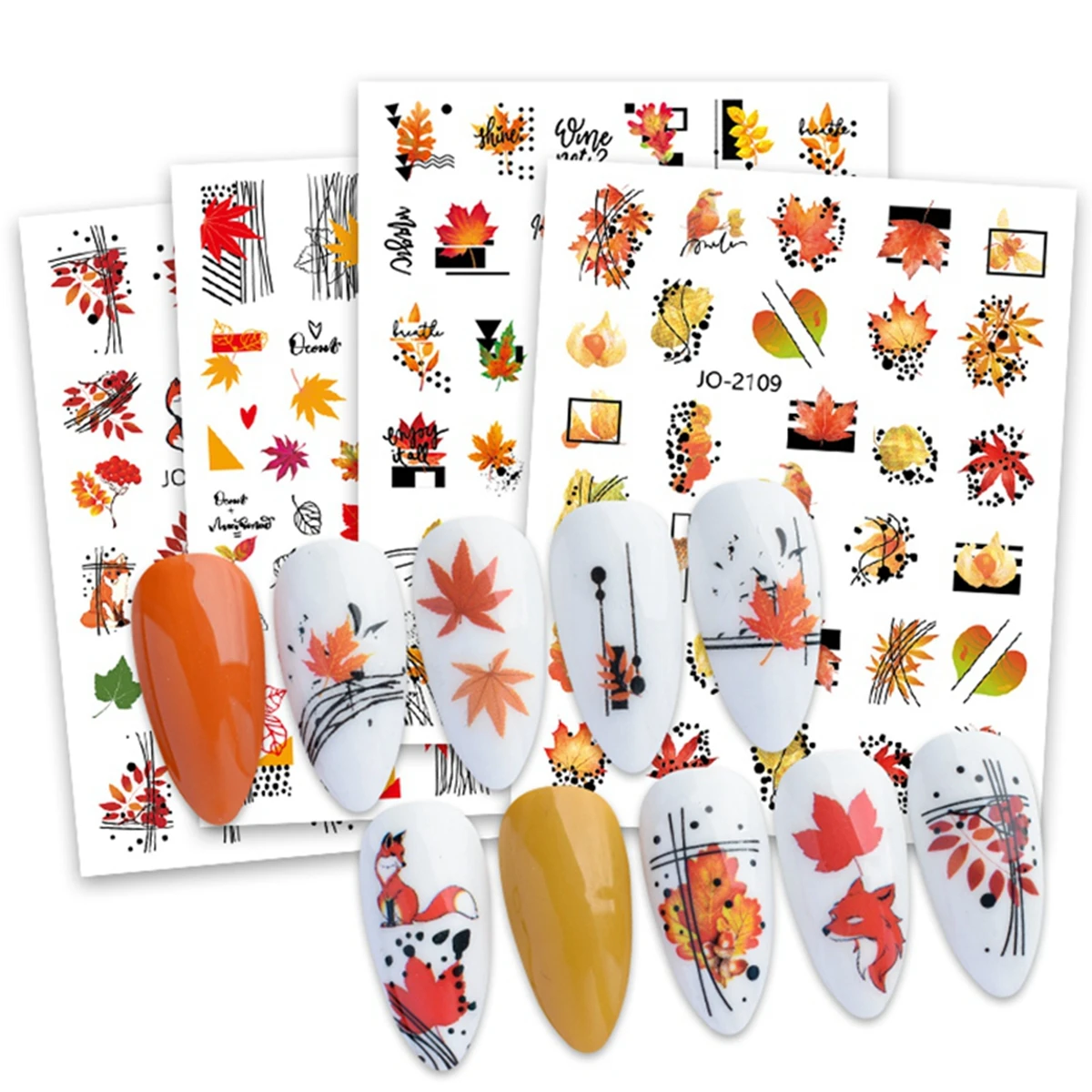 Fall Maple Leaves Theme Nail Art Stickers Autumn Golden Leaf Design Nail Sliders Decoration Decals