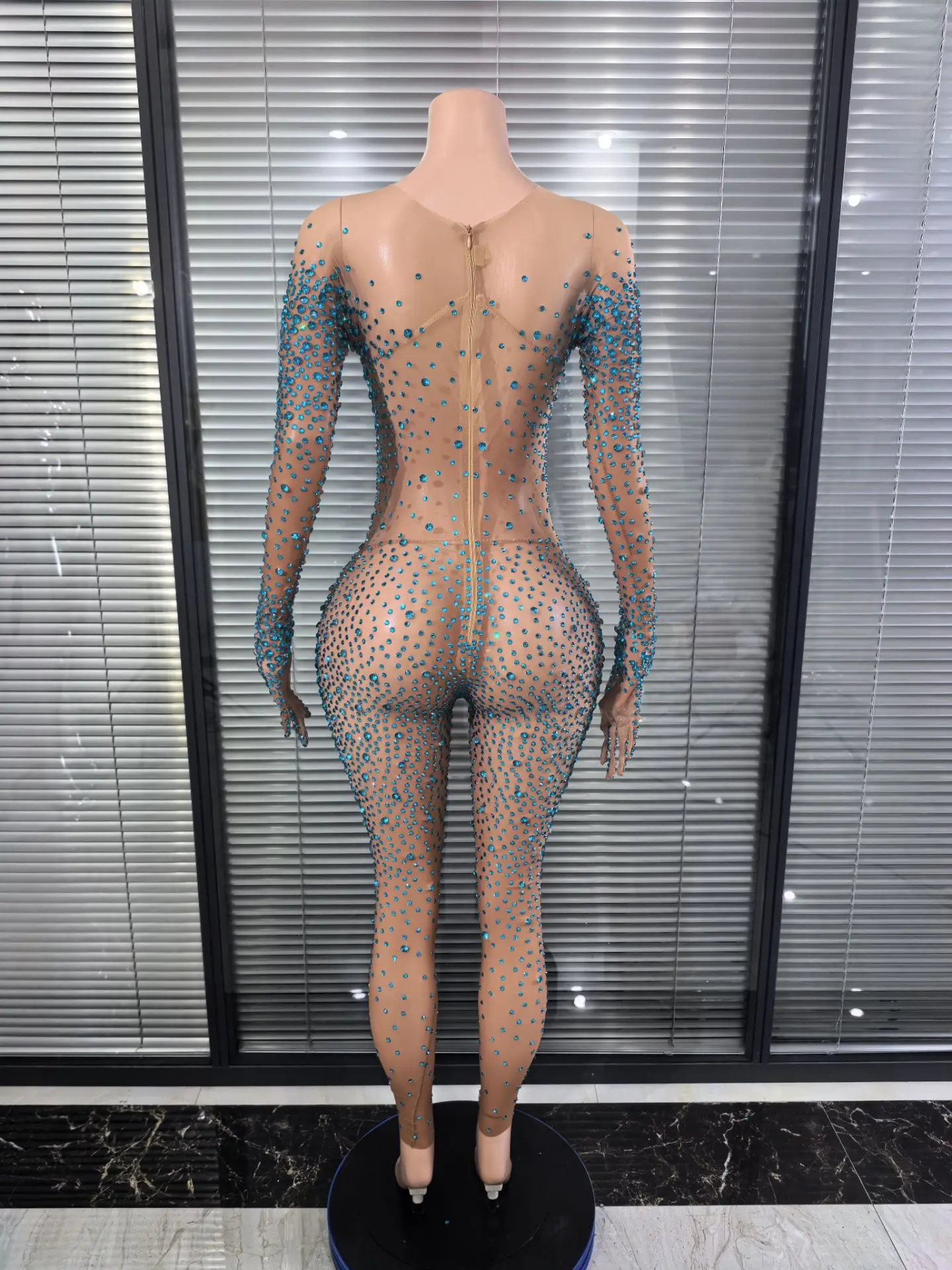 ساطع الراين المرأة طويلة الأكمام مثير شبكة انظر من خلال ثوب بودي كون احتفال ملهى ليلي حزب بار راقصة الزي